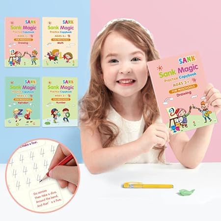 Kids Practice Book Tracing Book for Preschoolers with Pen, Magic Calligraphy Copybook Set Practical Reusable Writing Tool Simple Hand Lettering ( pack of 1)